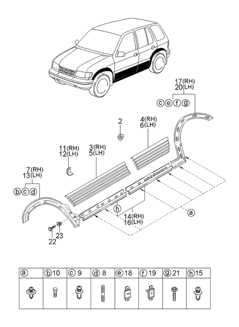 2000 Kia Sportage Rear GARNISH Assembly, RH Diagram for 0K08A50870EV9