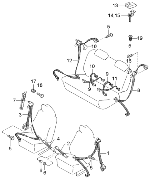 2002 Kia Sportage 2Nd Seat Belt Assembly Left Diagram for 0K01F57741H70