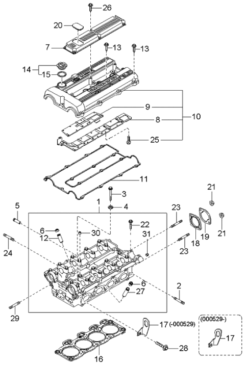 2000 Kia Sportage New Body Style Cylinder Head & Cover Diagram