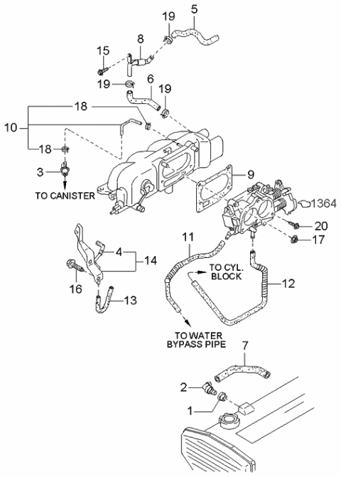 2000 Kia Sportage Hose-PCV Diagram for 267213X000