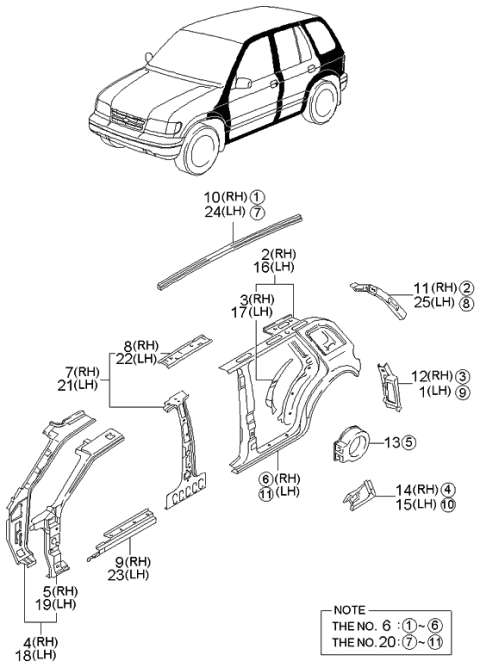 2000 Kia Sportage Rain Rail Rear,LH Diagram for 0K01F71451