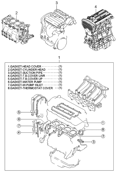 2000 Kia Sportage Short Engine & Gasket Set Diagram