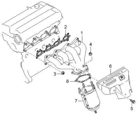 2000 Kia Sportage Exhaust Manifold Assembly Diagram for 0K08A13451C