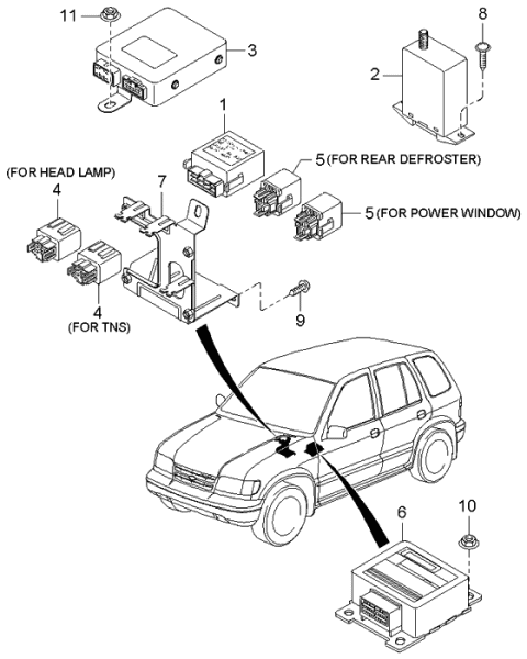 2001 Kia Sportage Air Bag Control Module Assembly Diagram for 0K08A677F0A