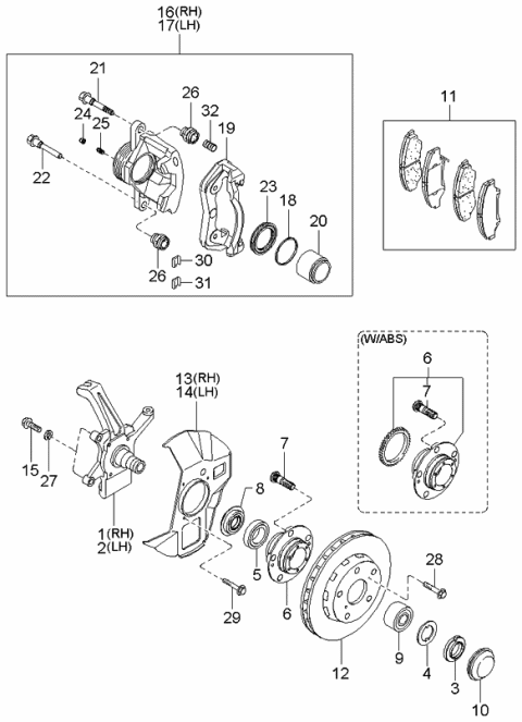 2000 Kia Sportage Front Wheel Hub Assembly Diagram for 0K08333060A