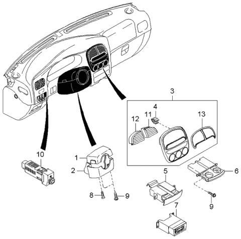 2000 Kia Sportage Panel Assembly-Center Diagram for 0K07A64270D