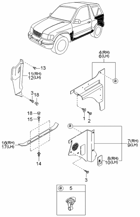 2002 Kia Sportage Service Cover,RH Diagram for 0K01268532D96