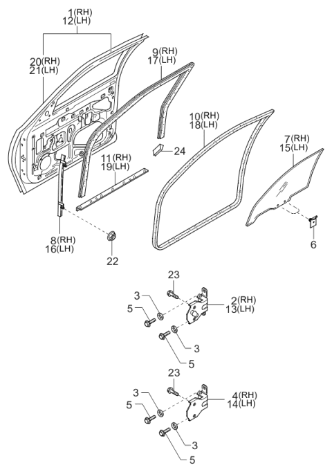 2000 Kia Sportage Chan-Glass Run A,RH Diagram for 0K07758605
