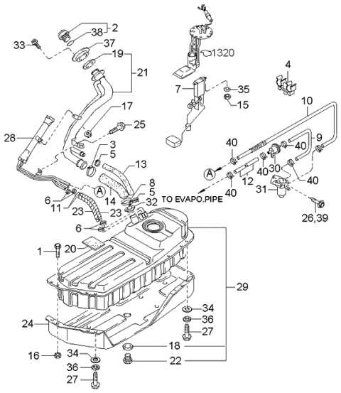 2002 Kia Sportage Fuel Tank Assembly Diagram for 0K01142110C