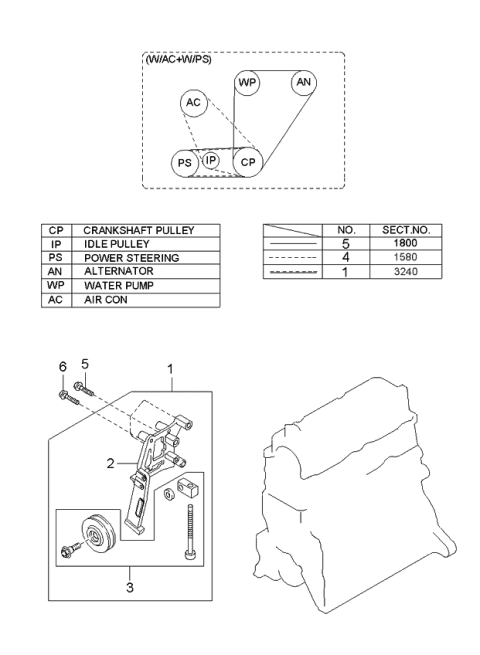 2002 Kia Sportage Bracket-Pulley & Belt Diagram