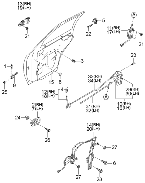 2000 Kia Sportage Rear Door Outside Handle Assembly, Left Diagram for 0K08B73410XX