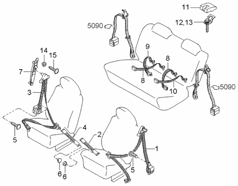 2002 Kia Sportage Front Seat Belt Assembly Right Diagram for 0K07E5773196
