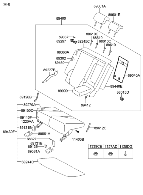 2007 Kia Sportage Rear Seat Back Armrest Assembly Diagram for 899001F1004BK