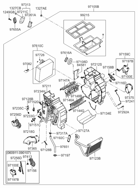 2007 Kia Sportage Heater System-Heater & Evaporator Diagram 1