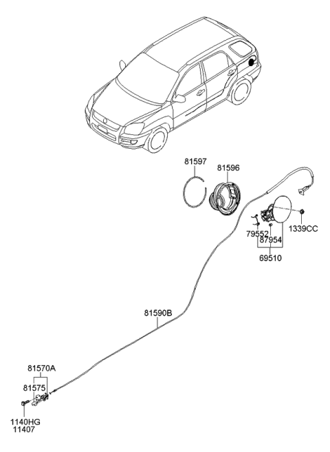 2010 Kia Sportage Catch & Cable Assembly-F Diagram for 815901F000