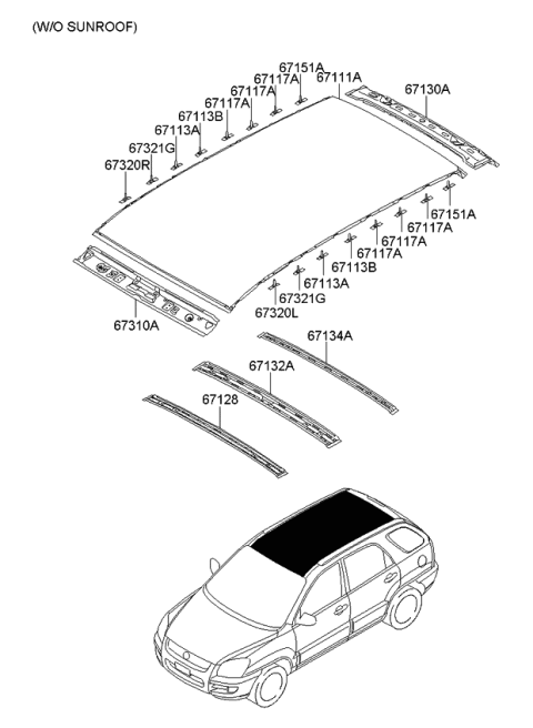 2008 Kia Sportage Rail Assembly-Roof Front Diagram for 671201F000