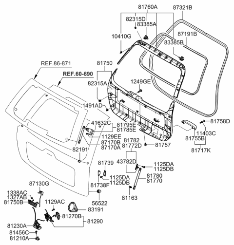 2008 Kia Sportage Weatherstrip-Tail Gate Glass Diagram for 871911F000