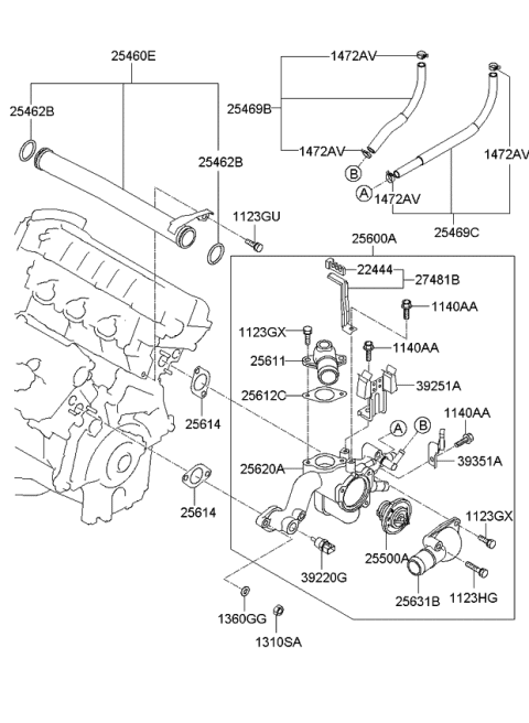 2009 Kia Sportage Coolant Pipe & Hose Diagram 2