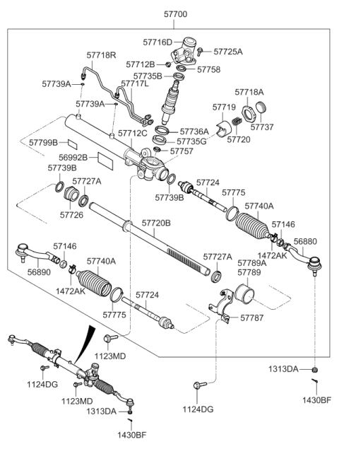 2009 Kia Sportage Gear & Linkage Diagram for 577001F050