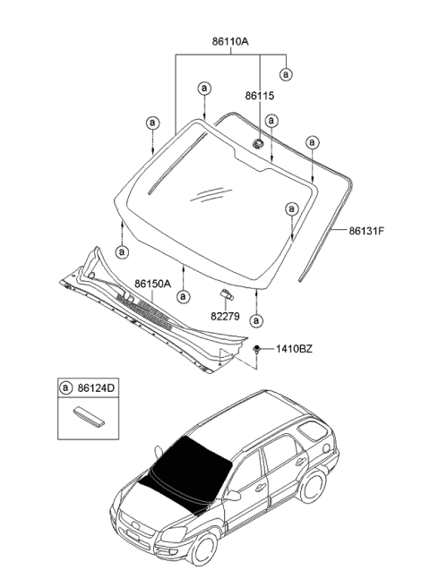 2007 Kia Sportage Windshield Glass Diagram