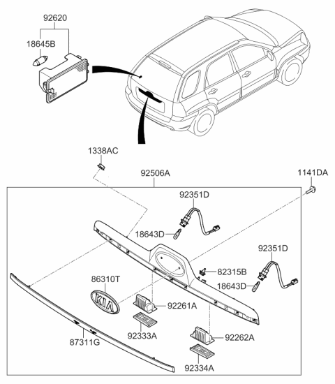 2009 Kia Sportage License Plate & Interior Lamp Diagram