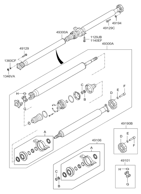 2010 Kia Sportage Propeller Shaft Assembly Diagram for 493002E050