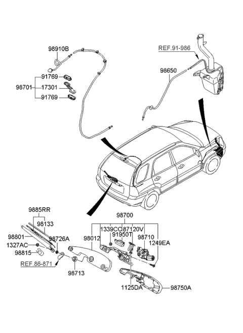 2007 Kia Sportage Windshield Wiper-Rear Diagram