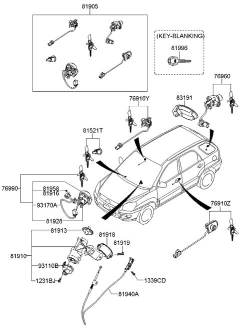 2008 Kia Sportage Ignition Switch Assembly Diagram for 931102D000