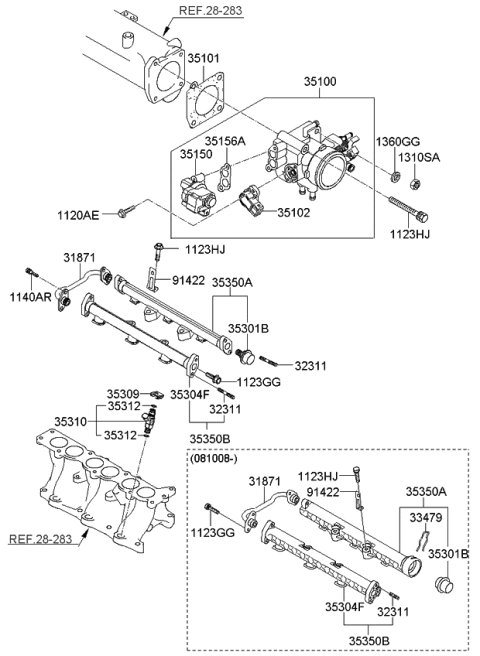 2010 Kia Sportage Throttle Body & Injector Diagram 2