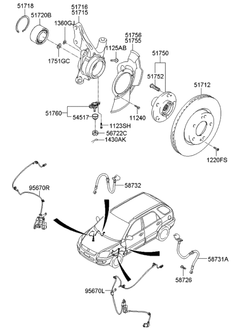 2008 Kia Sportage Sensor Assembly-Abs Front Wheel Diagram for 956701F310