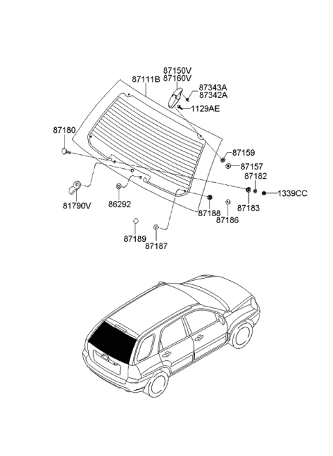 2007 Kia Sportage Hinge Assembly-Tail Gate Glass Diagram for 871501F001