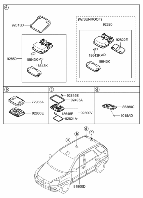 2008 Kia Sportage Sunvisor & Head Lining Diagram 2