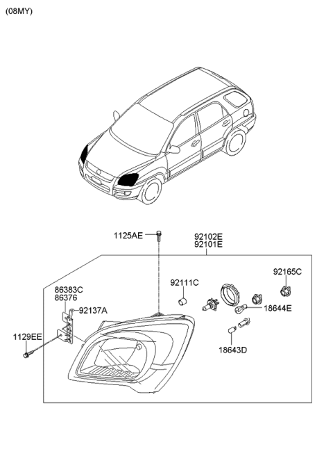 2007 Kia Sportage Front Turn Signal Lamp Holder Assembly Diagram for 921603K000