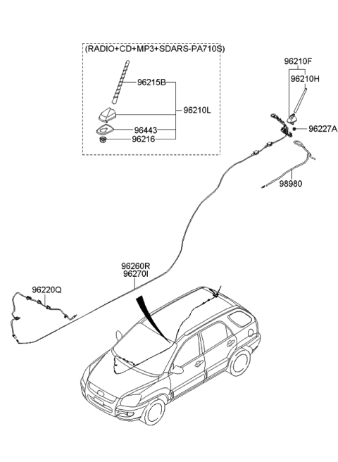 2010 Kia Sportage Feeder Cable-Glass Antenna Diagram for 962601F000