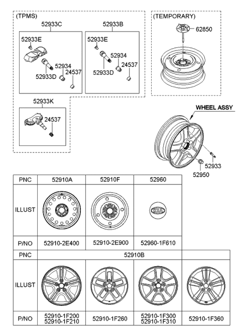 2009 Kia Sportage Wheel & Cap Diagram