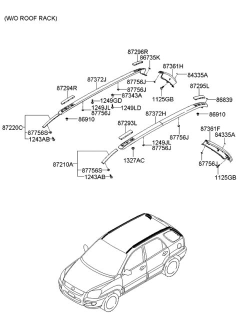 2010 Kia Sportage Moulding Assembly-Roof Front,LH Diagram for 872101F000