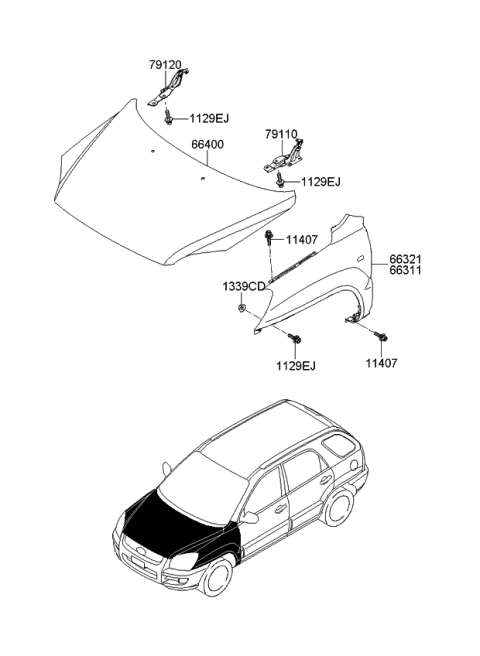 2007 Kia Sportage Fender & Hood Panel Diagram