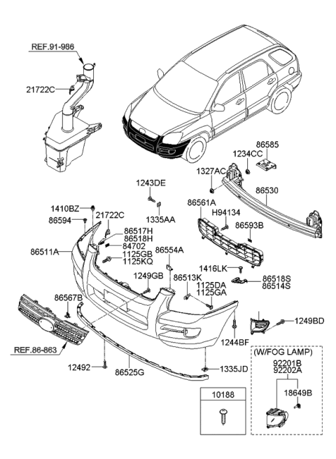 2010 Kia Sportage Front Bumper Cover Diagram for 865111F510