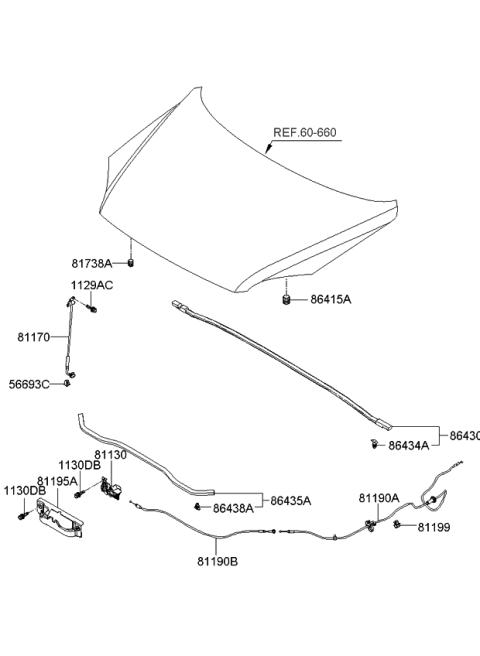 2009 Kia Sportage Hood Latch Assembly Diagram for 811301F000
