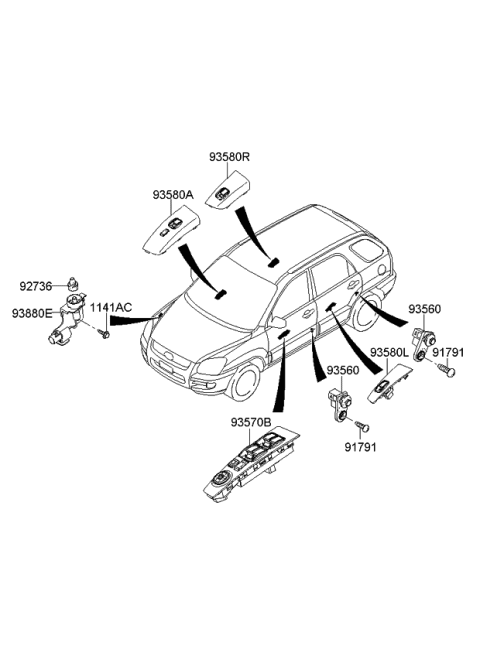 2007 Kia Sportage Power Window Main Switch Assembly Diagram for 935701F370ADF