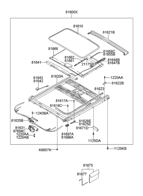 2007 Kia Sportage Sunroof Assembly Diagram for 816001F022LX