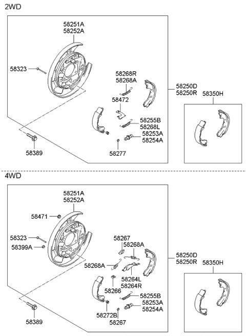 2007 Kia Sportage Parking Brake Shoe Kit Diagram for 583502EA10