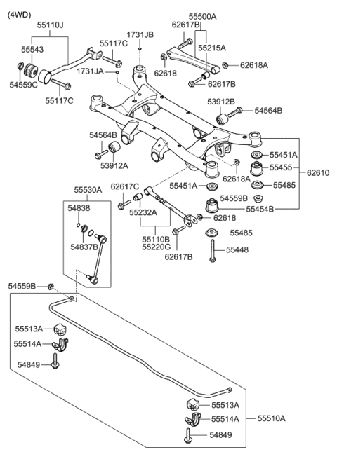 2010 Kia Sportage Bush-Trailing Arm Diagram for 551162E001