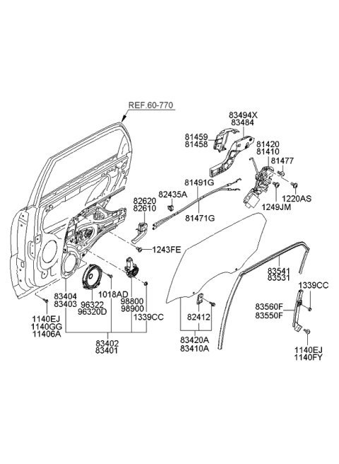 2009 Kia Sportage Rear Door Window Regulator & Glass Diagram