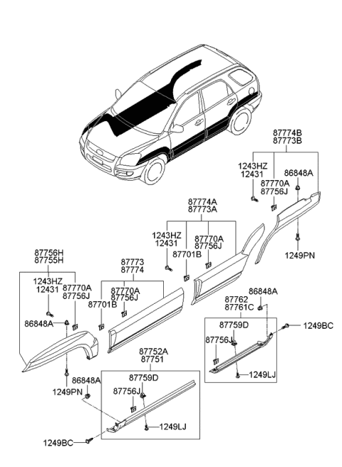 2008 Kia Sportage GARNISH-Rear Door Side R Diagram for 877321F000
