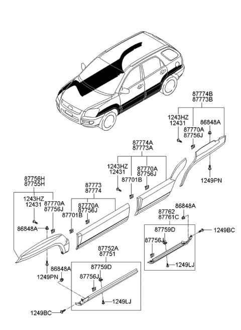 2008 Kia Sportage Body Side Moulding Diagram