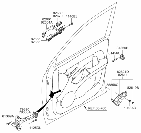 2010 Kia Sportage Front Door Outside Grip, Left Diagram for 826511F010