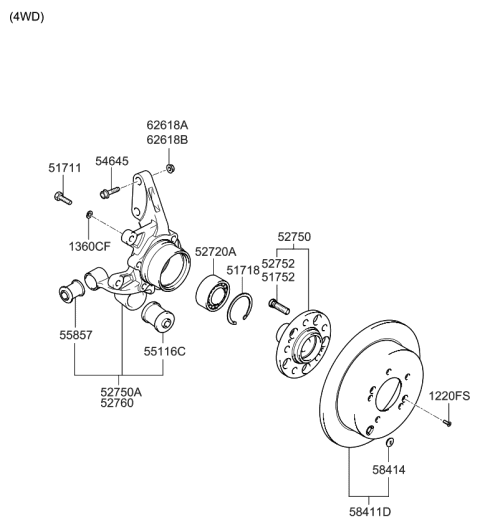 2007 Kia Sportage Rear Wheel Hub Assembly Diagram for 527102E100