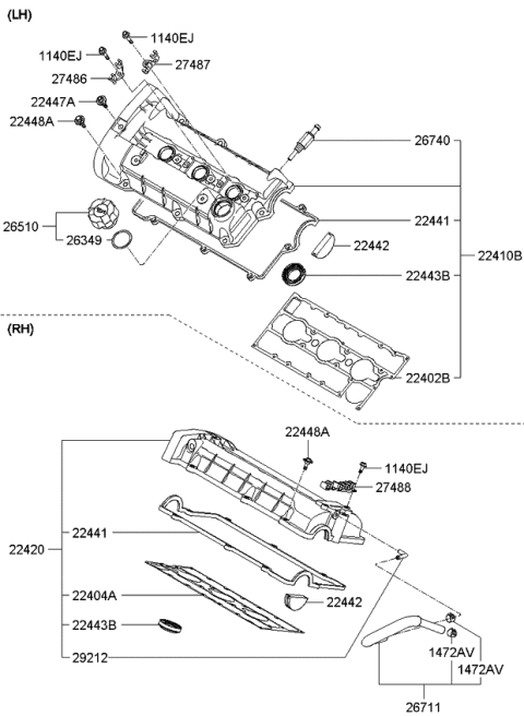 2008 Kia Sportage Gasket-Head Cover Diagram for 2244137110