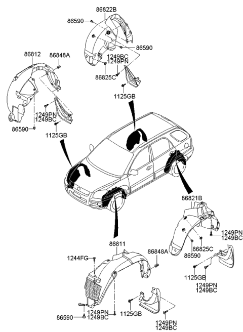 2008 Kia Sportage Guard Assembly-Front Wheel Diagram for 868121F500